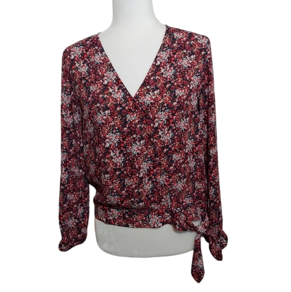 LOFT Floral Long Sleeve Blouse Red Pink Petite XS - Picture 1 of 9